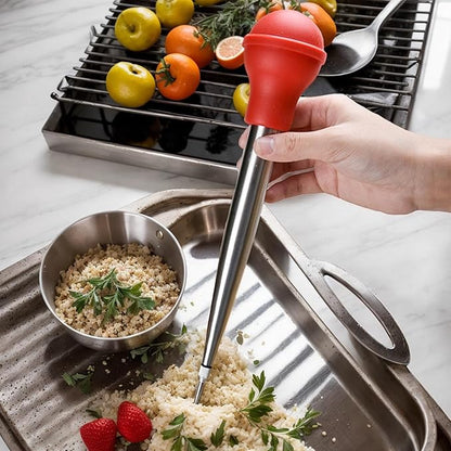 Large Turkey Baster with 2 Stainless Steel Needles,injector marinades for meats,turkey basters for cooking red (Black)