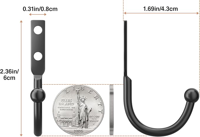 10 Pack Wall Hooks, Metal Hooks Wall Mount, Hold up to 45 Lbs | For Hanging Towel/Coat/Bag/Keys/Cups，Ideal for Bathroom, Outdoor, Closet, Kitchen, Garage
