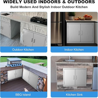 Outdoor Kitchen Door 31" W x 24" H-304 Stainless Steel Never Rust Cabinet Door-Double Layer-BBQ Access Doors-Weatherproof GrillDoor-Flush Mount BBQ Island Doors-MetalDoor for Outdoor Indoor Kitchen