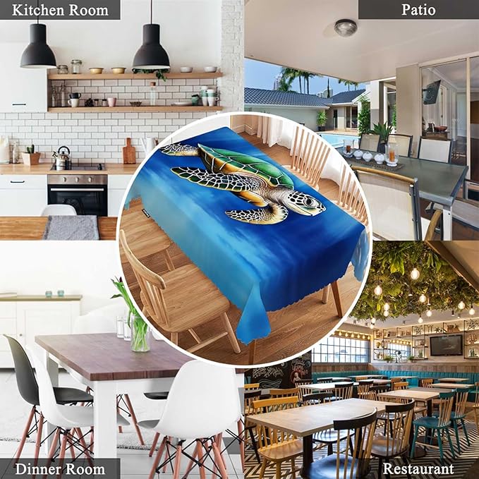 Swono Sea Turtle Table Cloth Rectangle Tables Blue Ocean Sea Turtle with Light Rays Kitchen Table Cover Oblong 52"X70" Tablecloth for Dining Table Buffet Parties Patio and Camping