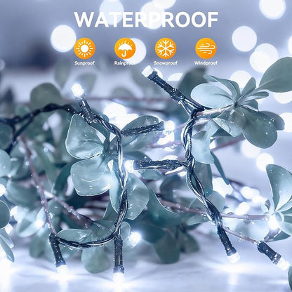 Solar String Lights Outdoor Waterproof 2 Pack Total 66ft 200LED White | 8 Modes Twinkle Lights Solar Fairy Lights for Patio, Garden Yard Party Wedding Tree Christmas Halloween Decoration