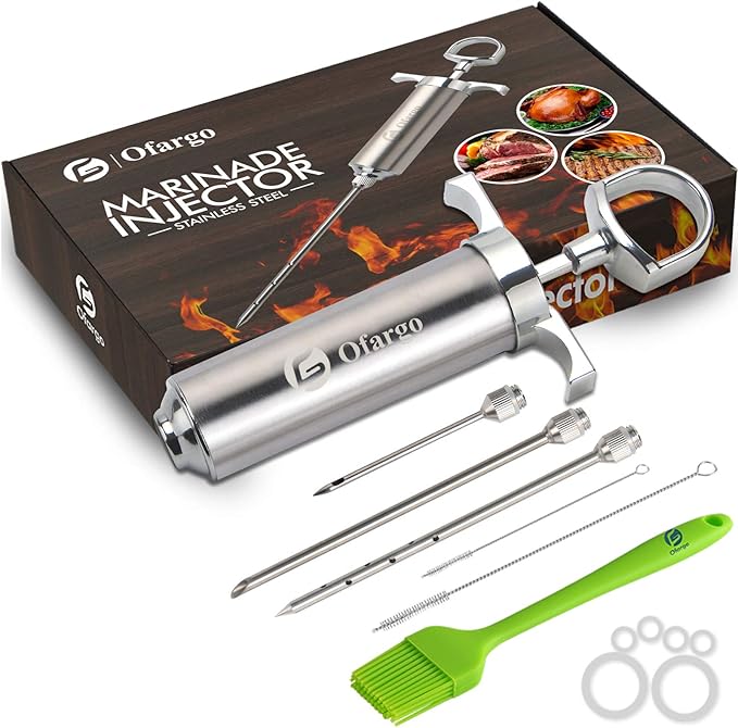 Ofargo Meat Injector, Meat Injectors for Smoking with 3 Marinade Food Injector Syringe Needles, Injector Marinades for Meats, Turkey, Brisket; Father Day Gifts for Dad Husband Men, 2-oz Capacity