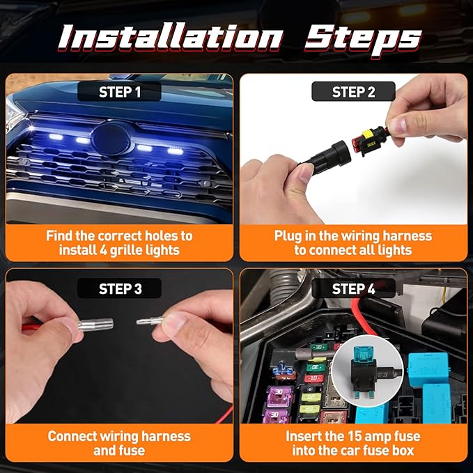 LED Grill Lights For Toyota RAV4 2019 2020 2021 2022 Front Grille Smoked Shell Blue Light 4 Pcs