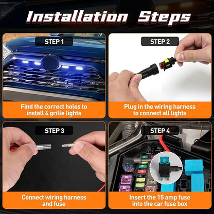 LED Grille Lights For Toyota RAV4 2019 2020 2021 2022 2023 Smoked Shell Blue Grill Light 4 Pcs, Plug and Play