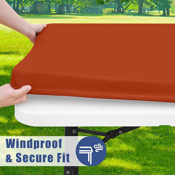 Moosfor 2 Pack Rectangle Spandex Fitted Table Cloth, 4FT Elastic Tablecloth | Washable Picnic Table Cover, Stretch Waterproof Table cloths for Party, Patio, Dining, Kitchen, 30" x 48", Rust