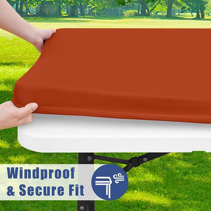 Moosfor 2 Pack Rectangle Spandex Fitted Table Cloth, 4FT Elastic Tablecloth | Washable Picnic Table Cover, Stretch Waterproof Table cloths for Party, Patio, Dining, Kitchen, 30" x 48", Rust