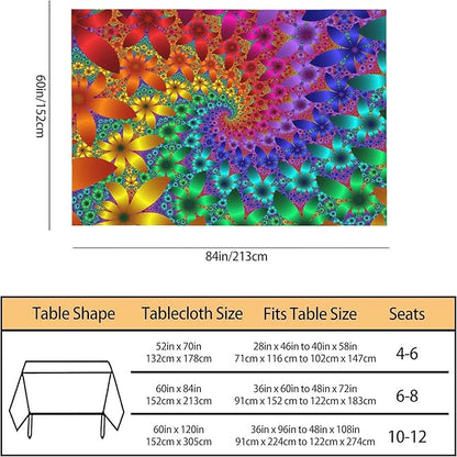 TKS MITLAN Tablecloth Tie Dye Table Cloth Rectangle Table 60 x 84 Inch Rainbow Spirals Flower Petals Kitchen Decorations for Home Dinner Party