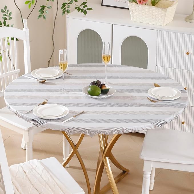 Walrus Round Vinyl Fitted Tablecloth with Flannel Backing Elastic Edge Design Table Cover Waterproof Oil-Proof PVC Table Cloth Stain-Resistant Best for 45"-56" Round