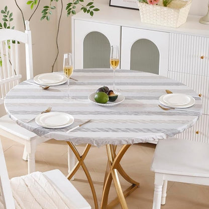 Walrus Round Vinyl Fitted Tablecloth with Flannel Backing Elastic Edge Design Table Cover Waterproof Oil-Proof PVC Table Cloth Stain-Resistant Best for 57"-66" Round