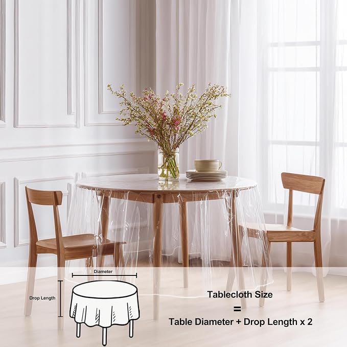 XWZO Round Clear Plastic Tablecloth 70 Inch - 100% Waterproof Oilproof Stain Resistant Wipeable Vinyl Table Cloth, Transparent Cover Protector for Dining, Parties