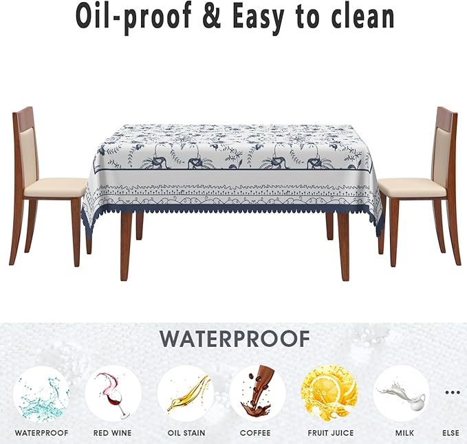 Blue Floral Rectangular Tablecloth Blue and White French Country Tablecloths Rustic Flowers Stain Proof Table Cover for Farmhouse Decor Indoor Outdoor Table Picnic Dinner Decor 70x140 Inch