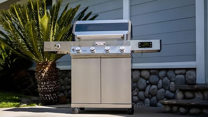 Monument Grills Denali Series, 4+1 Liquid Propane Gas Smart BBQ Grill, 4 Burners & 1 Side Burner, Denali 405 Stainless Steel with Smart technology, Knob Controls, Outdoor Use