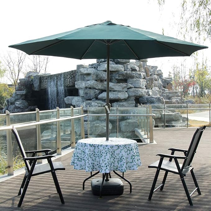SUQ I OME Outdoor Tablecloth, Fence Leaf, 60'' Round with Zipper | Umbrella Hole, Patio Table Cloths, Garden Table Covers, For Backyard Circular Table/BBQs/Picnic