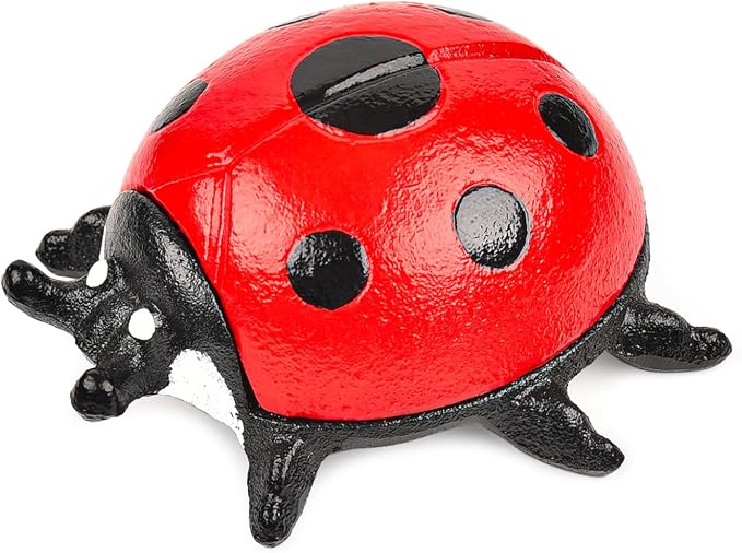 Sungmor Cast Iron Ladybug Key Hider, Garden Statue–Antique Red | Heavy Duty Small Animal Figurine for Porch Patio Shelf Indoor Outdoor Home Ornament