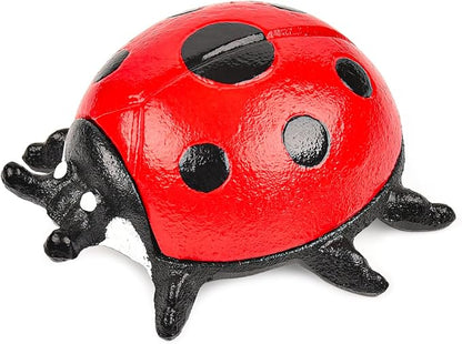 Sungmor Cast Iron Ladybug Key Hider, Garden Statue–Antique Red | Heavy Duty Small Animal Figurine for Porch Patio Shelf Indoor Outdoor Home Ornament