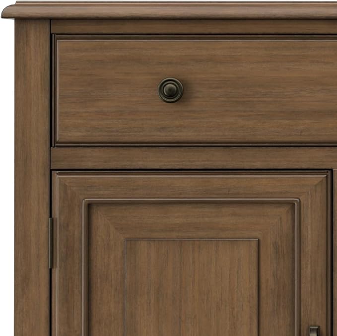 SIMPLIHOME Connaught 67" Sideboard in Rustic Natural Aged Brown | Traditional 4-door dining room buffet with 2 drawers and adjustable shelves for organized kitchen or living room storage.