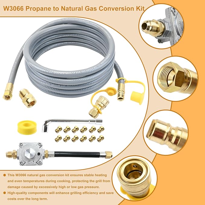 Propane to Natural Gas Conversion Kit Compatible with weber genesis, genesis II, spirit and spirit II, etc Grills,15FT 1/2" Natural Gas Conversion Kit with Regulator for weber Grills, 1-Year Warranty