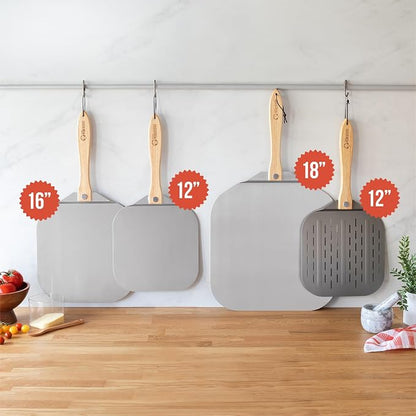 Chef Pomodoro Aluminum Metal Pizza Peel 18 Inch, Foldable Wood Handle | Pizza Paddle & Spatula for Bread, Pastries, Oven or Grill; Foldable for Easy Storage; 18x20 in Aluminum Board