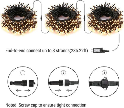 Brizled Outdoor Christmas Lights, 78.74 ft 240 LED Warm White String Lights | Plug in Christmas Tree Lights; Connectable 8 Modes Mini Led Xmas Lights Waterproof for Indoor Outside Christmas Decorations