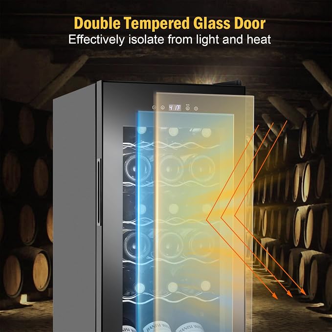 FoMup Wine Fridge 18 Bottles, Small Wine Cooler Refrigerator Freestanding with Digital Temperature Control Safety Lock, Frost Free for Red White Wine, Champagne