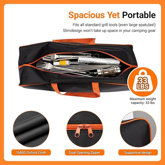 Grill Tool Storage Bag 24" x 8" x 8" Heavy-Duty Grill Utensil Storage, Large Capacity Grill Accessory Storage, Accessories Storage Compatible with Blackstone