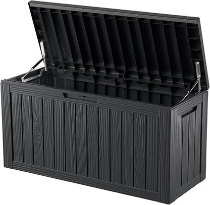 Outdoor Storage Box, 80 Gallon Resin Deck Box Waterproof for Patio Furniture, Garden Tools and Pool Accessories, Lockable UV-Resistant Storage Bin Bench Cabinet for Outside, Black