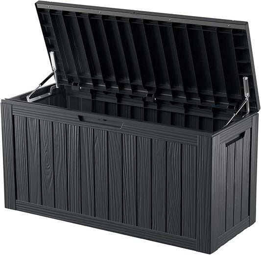 Outdoor Storage Box, 80 Gallon Resin Deck Box Waterproof for Patio Furniture, Garden Tools and Pool Accessories, Lockable UV-Resistant Storage Bin Bench Cabinet for Outside, Black