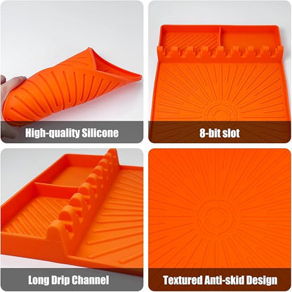 Silicone Grill Mat for Blackstone, Griddle Tool Organizer with Drip Pad, Heat Resistant Non Slip Spatula Holder for Grill Side Shelf, Flat Top BBQ Accessories for Camping Tailgating, Orange