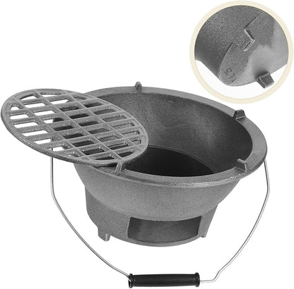 Portable Charcoal Grill Stove - Cast Iron BBQ for Indoor & Outdoor Cooking, Ideal for Camping, Picnics & Gatherings, Enhances Flavor with Charcoal Cooking
