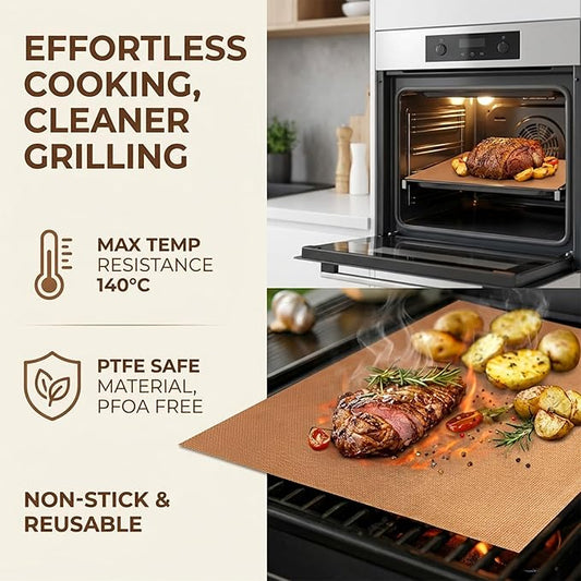 RAINFLOW Copper Grill Mats 5 Pack – Nonstick BBQ Grill Mats for Outdoor Grilling, Reusable Grill Cooking Mats for Gas, Charcoal & Electric Grills, 15.75 x 13 in