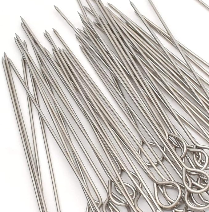 Metal Skewers for Kabobs & Grilling, 12 Inch Stainless Steel, 30 Pcs | Reusable 440 stainless steel with ring handles for BBQ, grill, oven, meat, chicken, shrimp and vegetables.