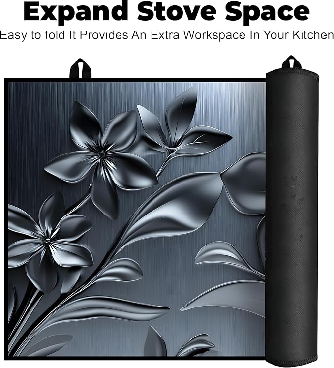 Heat-Resistant Glass Stove Top Cover with Anti-Slip Rubber Coating – Electric Stove Protector, Scratch-Resistant, Counter Space Decor Mat (Flower, 28.5"L x 20.5"W)