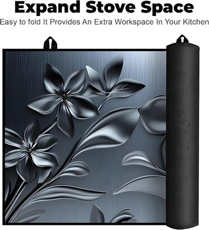 Heat-Resistant Glass Stove Top Cover with Anti-Slip Rubber Coating – Electric Stove Protector, Scratch-Resistant, Counter Space Decor Mat (Flower, 28.5"L x 20.5"W)