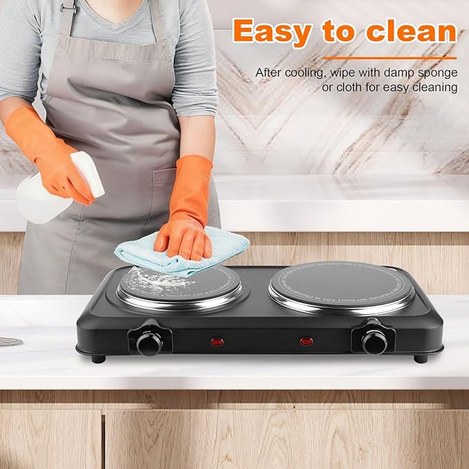 Electric Charcoal Burner Stove, 500W Single Coil Hot Plate Starter with Grill Tongs, 5-Level Temp, Smart Heat Control & Stainless Steel Fast Heating for Cooking top Countertop (5380Black)