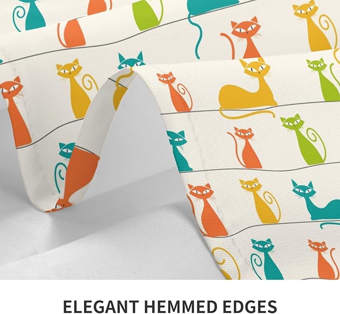 Mid Century Modern Cats Table Cloth, Cute Tablecloth Waterproof, Kitchen Dining Room Decorative Table Cover for Party Decorations Outdoor and Indoor, Rectangular 54x72 Inch