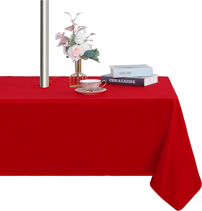 Fitable Outdoor Tablecloth for 6ft Rectangle Tables, Red, 60 x 102 Inch | Washable Waterproof Wrinkle Free Table Cover, Zipper and Umbrella Hole, For Spring Summer Party Picnic Camping Patio Indoor