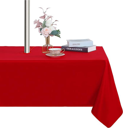 Fitable Outdoor Tablecloth for 6ft Rectangle Tables, Red, 60 x 102 Inch | Washable Waterproof Wrinkle Free Table Cover, Zipper and Umbrella Hole, For Spring Summer Party Picnic Camping Patio Indoor