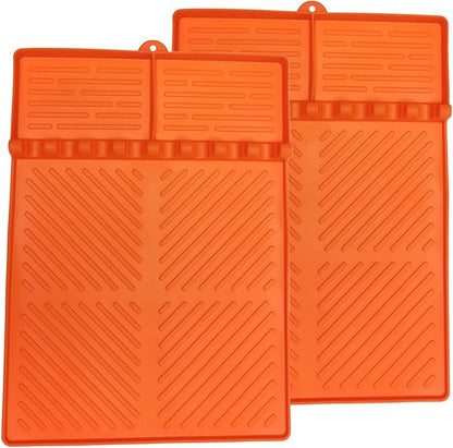 Silicone Griddle Tools Mat for Blackstone, Spatula Rest with Drip Pad, Grill Side Shelf Mat for Blackstone, Silicone Utensil Rest/Holder for BBQ Tools (Orange 2 Pack)