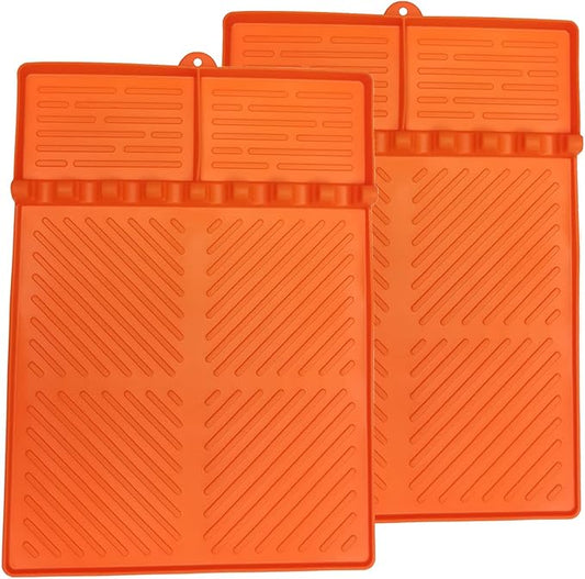 Silicone Griddle Tools Mat for Blackstone, Spatula Rest with Drip Pad, Grill Side Shelf Mat for Blackstone, Silicone Utensil Rest/Holder for BBQ Tools (Orange 2 Pack)