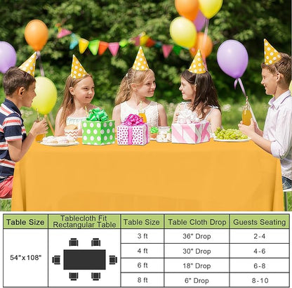 Smiry Disposable Table Cloth - 15 Pack, 54 x 108 Inch Waterproof Rectangle Tablecloths for Parties, Decorative Plastic Table Cover, Leakproof & Sturdy, Mustard Yellow