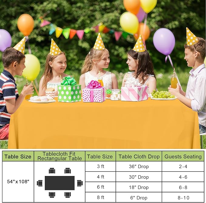 Smiry Disposable Table Cloth - 6 Pack, 54 x 72 Inch Waterproof Rectangle Tablecloths for Parties, Decorative Plastic Table Cover, Leakproof & Sturdy, Mustard Yellow