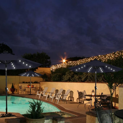 MASTERCANOPY 11ft Patio Umbrella with Solar Lights, Navy Blue | 8 Ribs, 32 Solar LED Lights, Tilt & Crank, UV/Water-Resistant, Easy Setup – Ideal for Garden, Deck, Pool