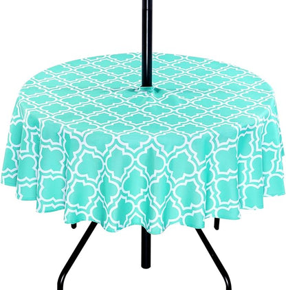 Poise3EHome Round Outdoor Tablecloth with Umbrella Hole and Zipper,Aqua Blue 70 Inch,Polyester SpillProof Washable Table Cloth for Spring Summer Patio Garden Poolside Picnic Camping BBQS