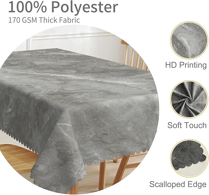 60x108inch Grey Marble Rectangle Table Cloth Abstract Marble Texture Polyester Tablecloth Stain Resistant and Wrinkle Free Table Cover for Kitchen Dining BBQ Picnic Camping Indoor Outdoor Use