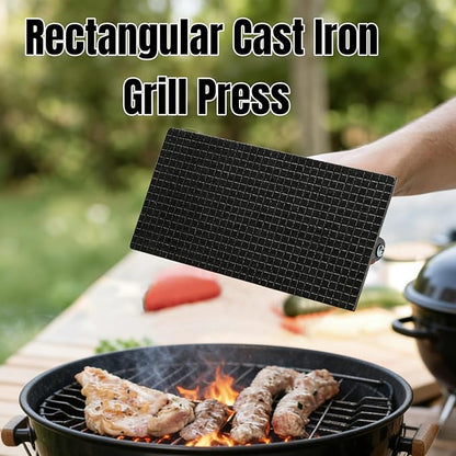 Cast Iron Smashed Burger Press,8.3" Rectangular Grill Press with Wooden Handle,Heavy-Duty Flat Edge Burger Tool for Crispy Smash Burgers,BBQ & Griddle Accessories (Rectangular)