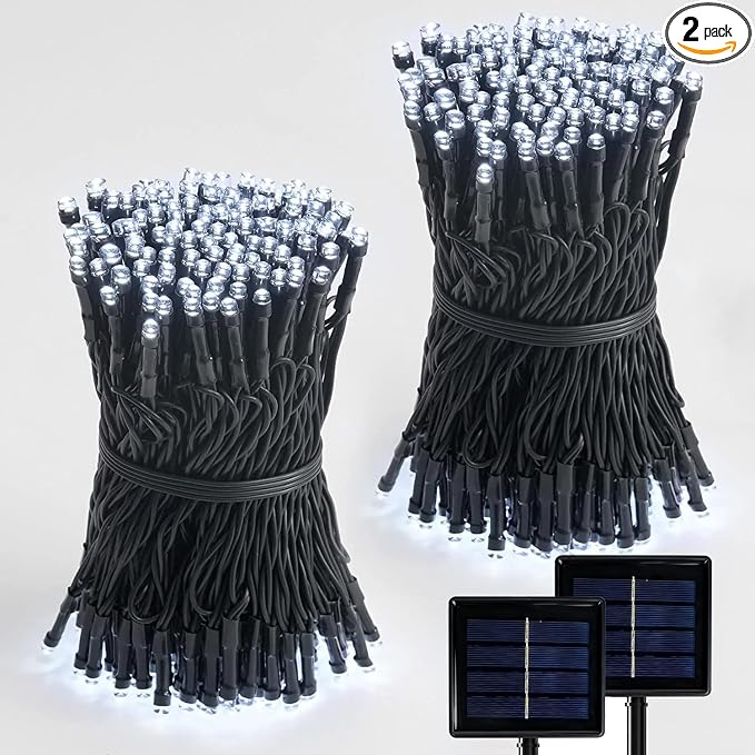 Solar String Lights 2 Pack, Outdoor Light Total 400 LED 144FT Solar Christmas Lights 8 Modes Oudoor Waterproof for Tree Patio Yard Garden Christmas Parties Decoration (White)