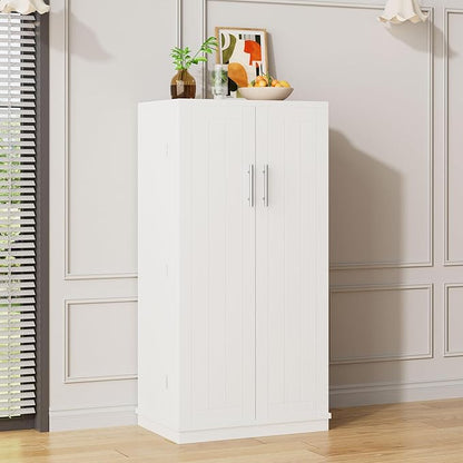 47in Kitchen Pantry Cabinet, Wood Kitchen Storage Pantry Cabinets Freestanding Pantries Cabinets with Doors & Adjustable Shelves, White