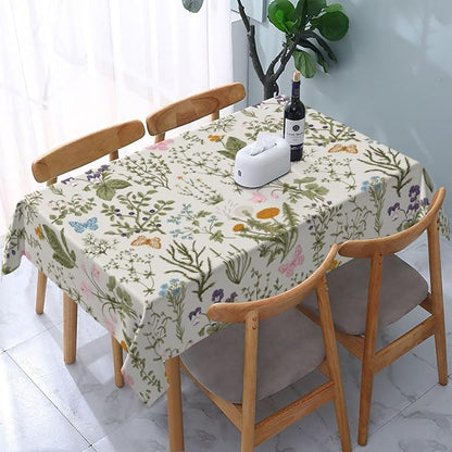 Vintage Floral Rectangle Tablecloth for Kitchen Dinner Picnic Party | 54"x72" Herbs and Wild Flowers Table Cloth Spring Summer Farmhouse Home Decor Cute Botanic Table Cover