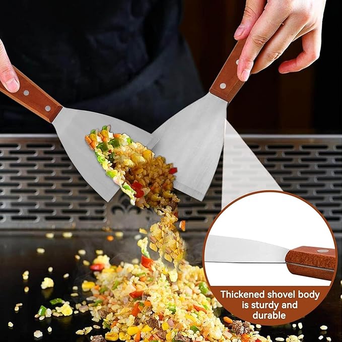 2PC Grill Griddle Spatula Scraper Stainless Steel Blade Barbecue Cooking Grill