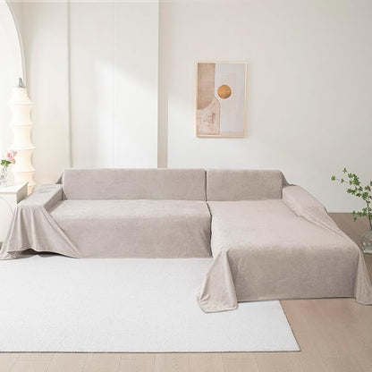 MEETSKY Couch Cover for 2 Cushion Sofa, Washable Cat Scratch Proof Sofa Covers Love Seat L Shape Soft Sectional Sofa Slipcover Furniture Protector for Dogs Pets Kids, 71" x 102", Oat